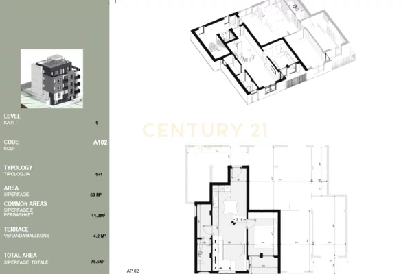 Apartment for sale in Tirana 1+1, Emty