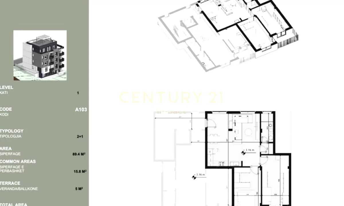 Apartment for sale in Tirana 2+1, Emty