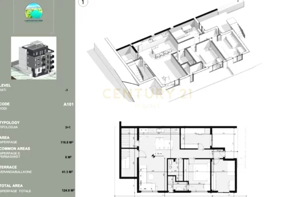 Apartament 3+1+2 Për Shitje në Çollak, Liqeni i Farkës, Tiranë - 260,000€