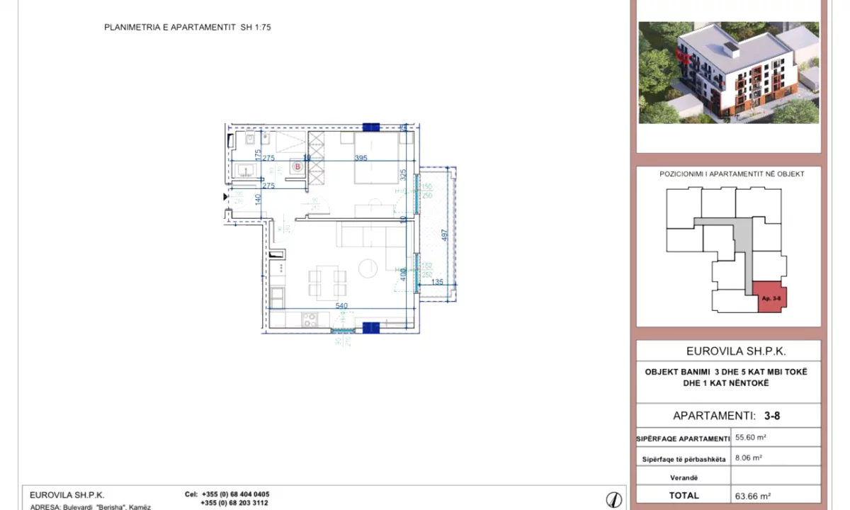 Casa in vendita Appartamento a Tirana, 1+1, Ambiente Vuoto, Pagamento 57,240  Euro.