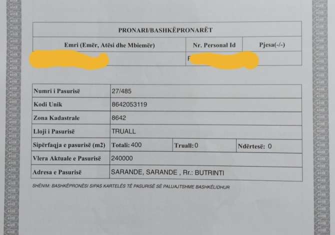 Truall ose Toke ne Sarande - 28,000 Euro