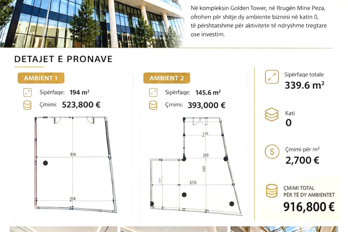🏢 SHITEN 2 AMBIENTE BIZNESI | GOLDEN TOWER – RRUGA MINE PEZA, TIRANE