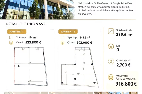 🏢 SHITEN 2 AMBIENTE BIZNESI | GOLDEN TOWER – RRUGA MINE PEZA, TIRANË