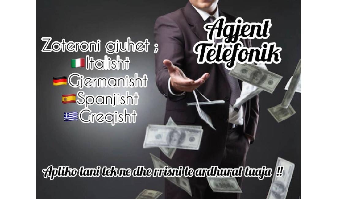 Offerte di lavoro a Tirana, Profession Agjent/e marketingu , Principiante/Poca esperienza, Pagamento 1,000  Euro.