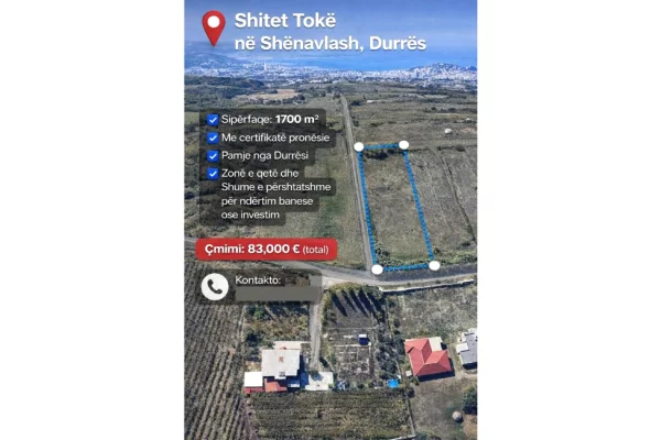 Land for Sale in Durres - 83,000 Euro