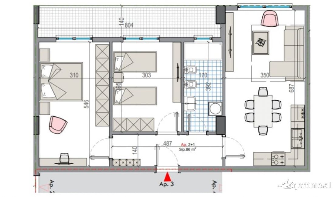 Shtepi ne shitje Apartament ne Tirane, 2+1, Mobilimi Bosh, pa mobiluar, Pagesa 68,000  Euro.