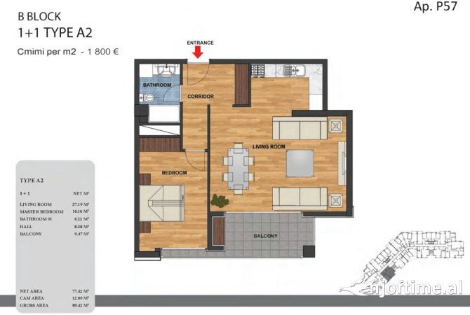 Shtepi ne shitje Apartament ne Tirane, 1+1, Mobilimi Bosh, pa mobiluar, Pagesa 160,920  Euro.