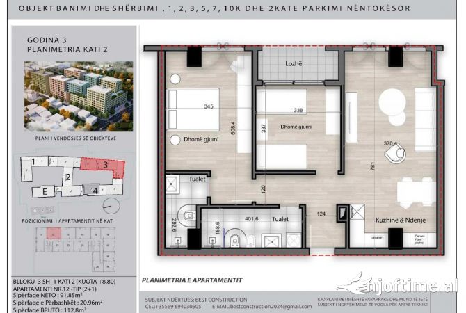 Shtepi ne shitje Apartament ne Tirane, 2+1, Mobilimi Bosh, pa mobiluar, Pagesa 157,920  Euro.