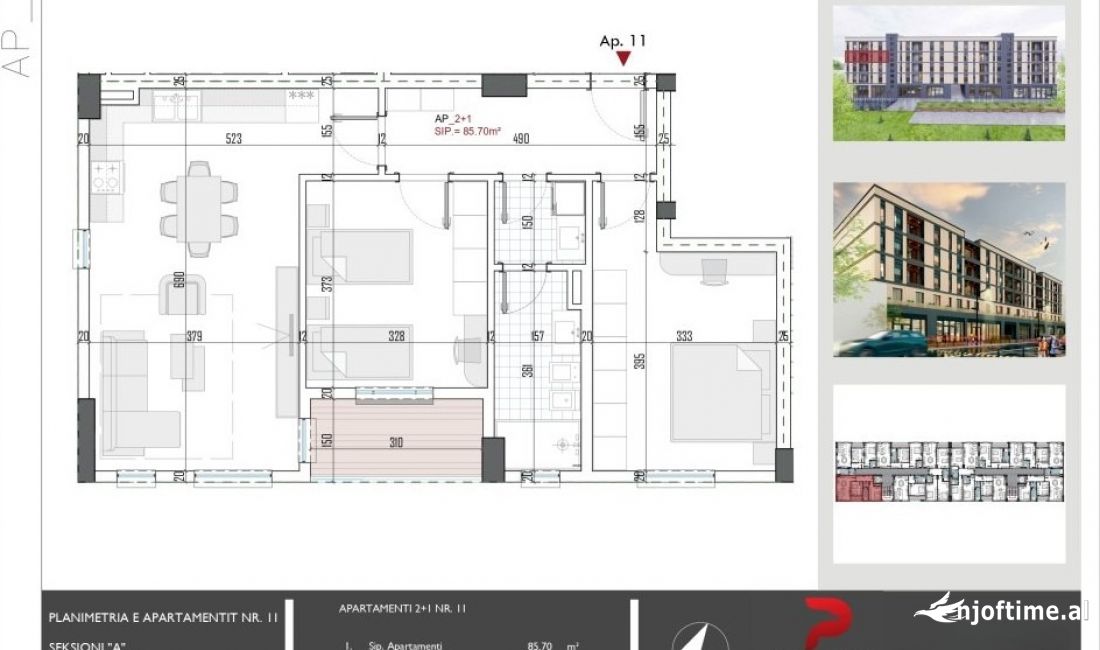 Shtepi ne shitje Apartament ne Tirane, 2+1, Mobilimi Bosh, pa mobiluar, Pagesa 80,176  Euro.