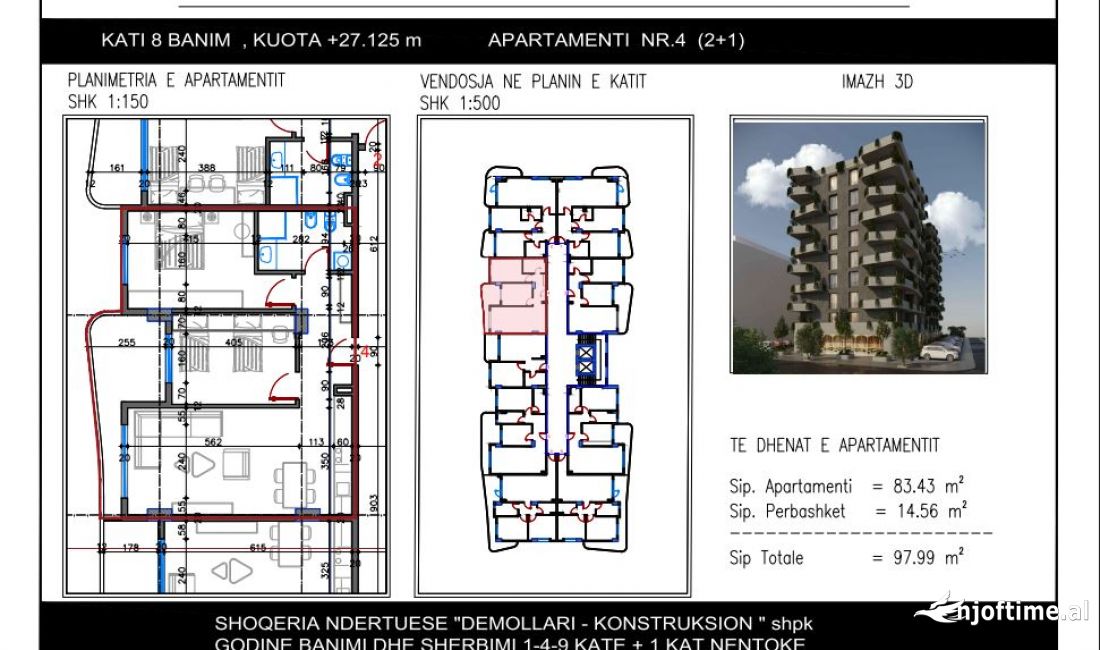 Appartamento in vendita a Tirana 2+1, Vuoto