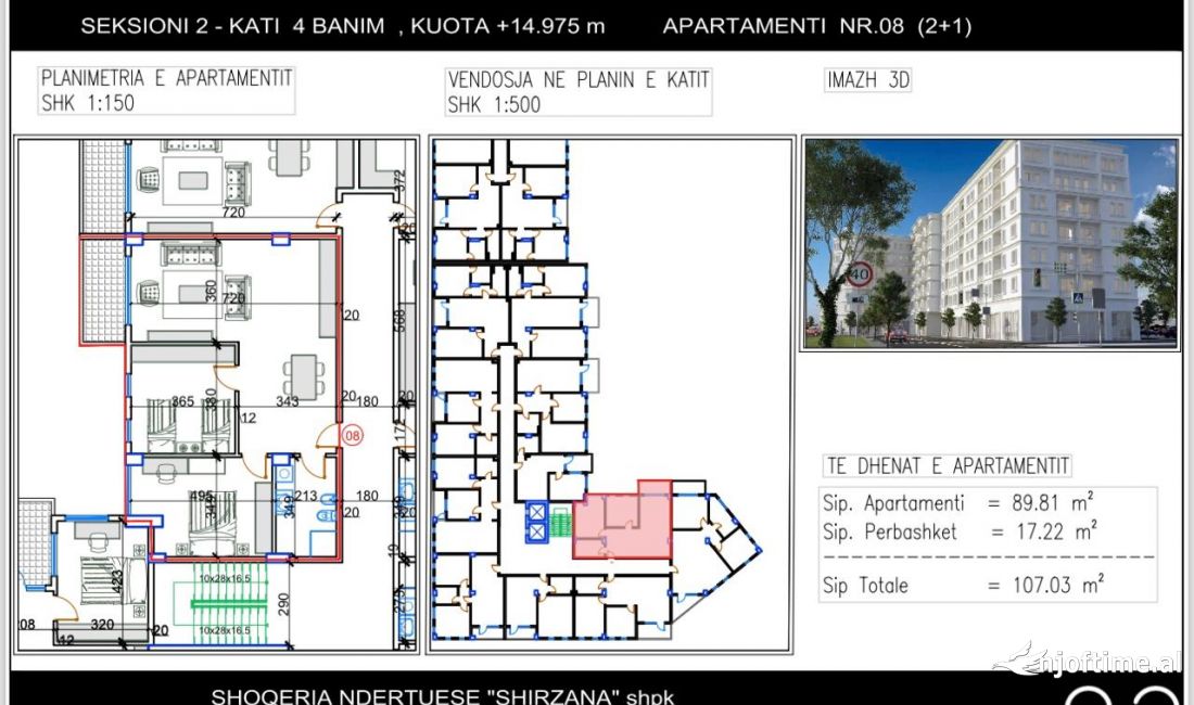 Shtepi ne shitje Apartament ne Tirane, 2+1, Mobilimi Bosh, pa mobiluar, Pagesa 120,950  Euro.