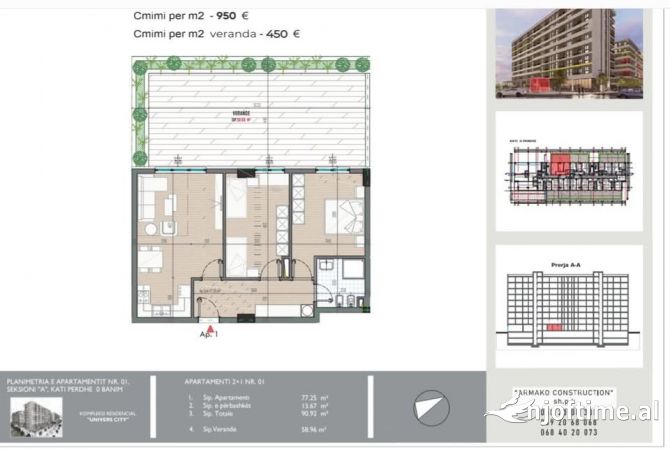 Shtepi ne shitje Apartament ne Tirane, 2+1, Mobilimi Bosh, pa mobiluar, Pagesa 114,000  Euro.