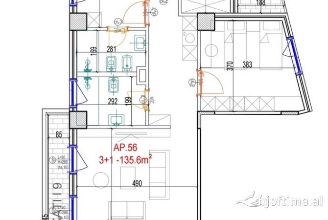 Shtepi ne shitje Apartament ne Tirane, 3+1, Mobilimi Bosh, pa mobiluar, Pagesa 235,000  Euro.