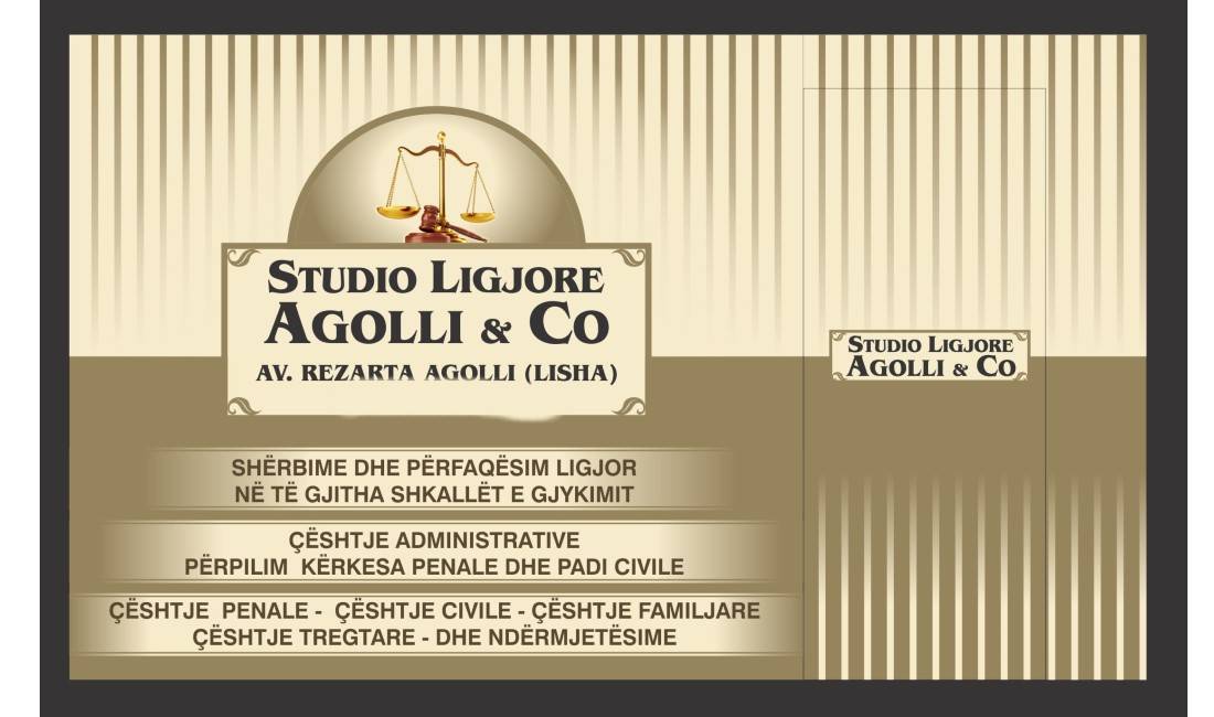 Studio ligjore qe  ofron perfaqesim dhe sherbim ligjor per ceshtje Penale, Familjare, Civile, Administrative dhe Pronesie
