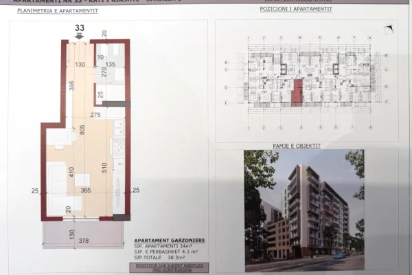 Shtepi ne shitje Apartament ne Tirane, Garsoniere, Mobilimi Bosh, pa mobiluar, Pagesa 80,000  Euro.