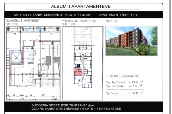 Shtepi ne shitje Apartament ne Tirane, 1+1, Mobilimi Bosh, pa mobiluar, Pagesa 57,000  Euro.