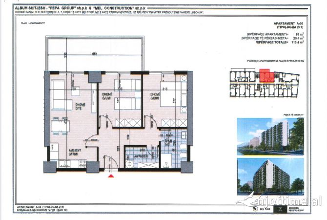 Shtepi ne shitje Apartament ne Tirane, 2+1, Mobilimi Bosh, pa mobiluar, Pagesa 147,420  Euro.