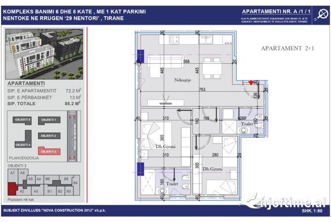 Shitet apartament 2+1+2 tualete te Tirana Entry
