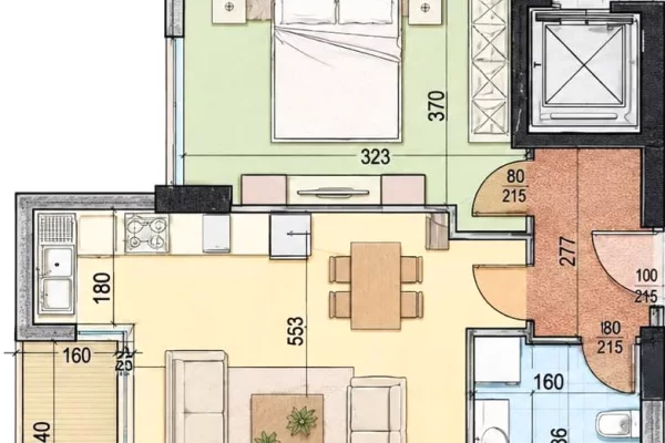 Shitet apartament 1+1 prane 2 Palmat, Astir