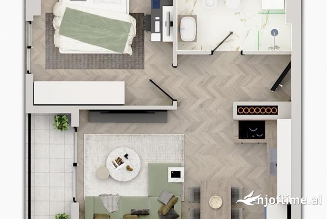 Shtepi ne shitje Apartament ne Tirane, 1+1, Mobilimi Bosh, pa mobiluar, Pagesa 65,000  Euro.