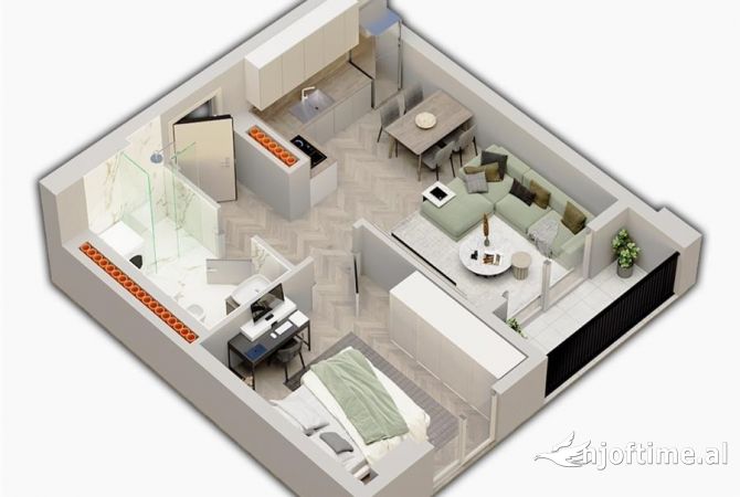 Shtepi ne shitje Apartament ne Tirane, 1+1, Mobilimi Bosh, pa mobiluar, Pagesa 65,000  Euro.