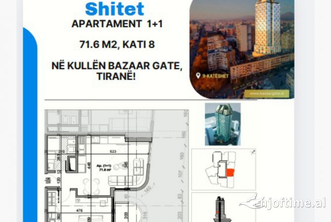 Shitet apartament 1+1 tek Baazar Gate , ne qender rr Luigj Gurakuqi