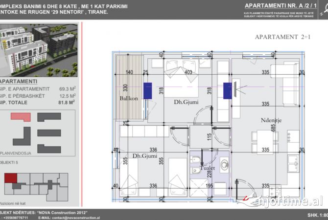 Apartament 2+1 ne ndertim 