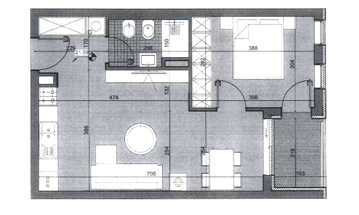 Shtepi ne shitje Apartament ne Tirane, 1+1, Mobilimi Bosh, pa mobiluar, Pagesa 45,136  Euro.
