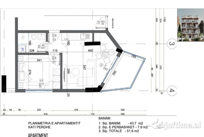 Shtepi ne shitje Apartament ne Sarande, 1+1, Mobilimi Bosh, pa mobiluar, Pagesa 90,300  Euro.