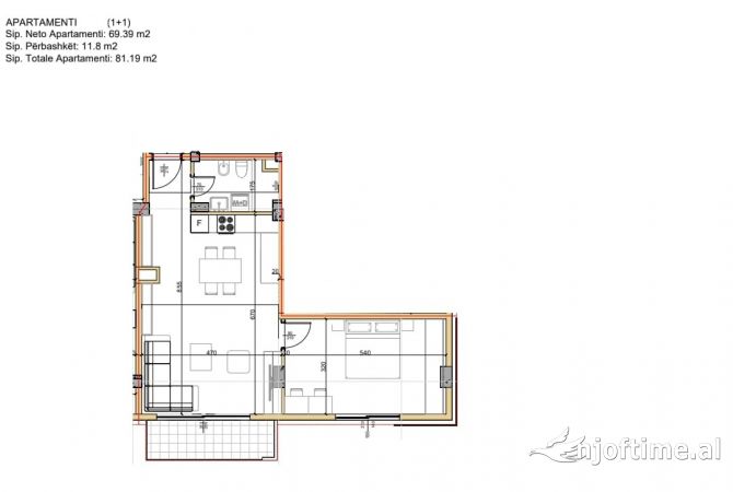 Appartamento in vendita a Tirana 1+1, Vuoto