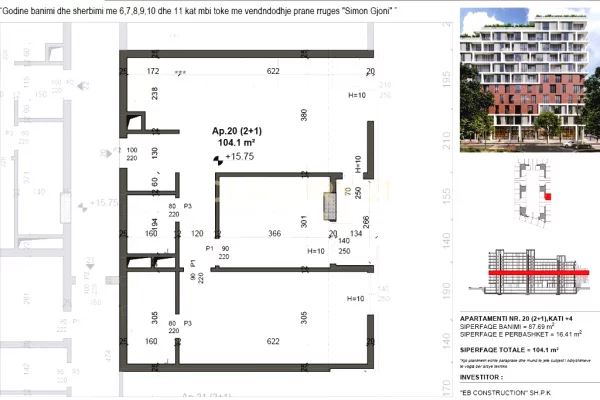 Shtepi ne shitje Apartament ne Tirane, 2+1, Mobilimi Bosh, pa mobiluar, Pagesa 159,000  Euro.