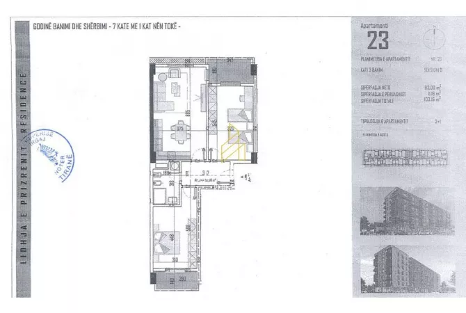 Shtepi ne shitje Apartament ne Tirane, 2+1, Mobilimi Bosh, pa mobiluar, Pagesa 109,946  Euro.