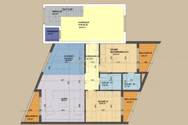 Shtepi ne shitje Apartament ne Tirane, 2+1, Mobilimi Bosh, pa mobiluar, Pagesa 274,260  Euro.