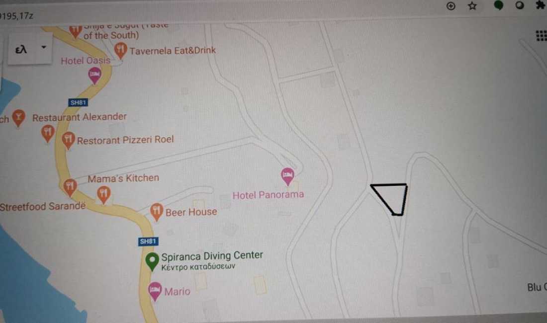 Shitet Truall 435 m2 me Certifikate ne Sarande -100 m ne vije ajrore mbi hotel Santa Quaranta 