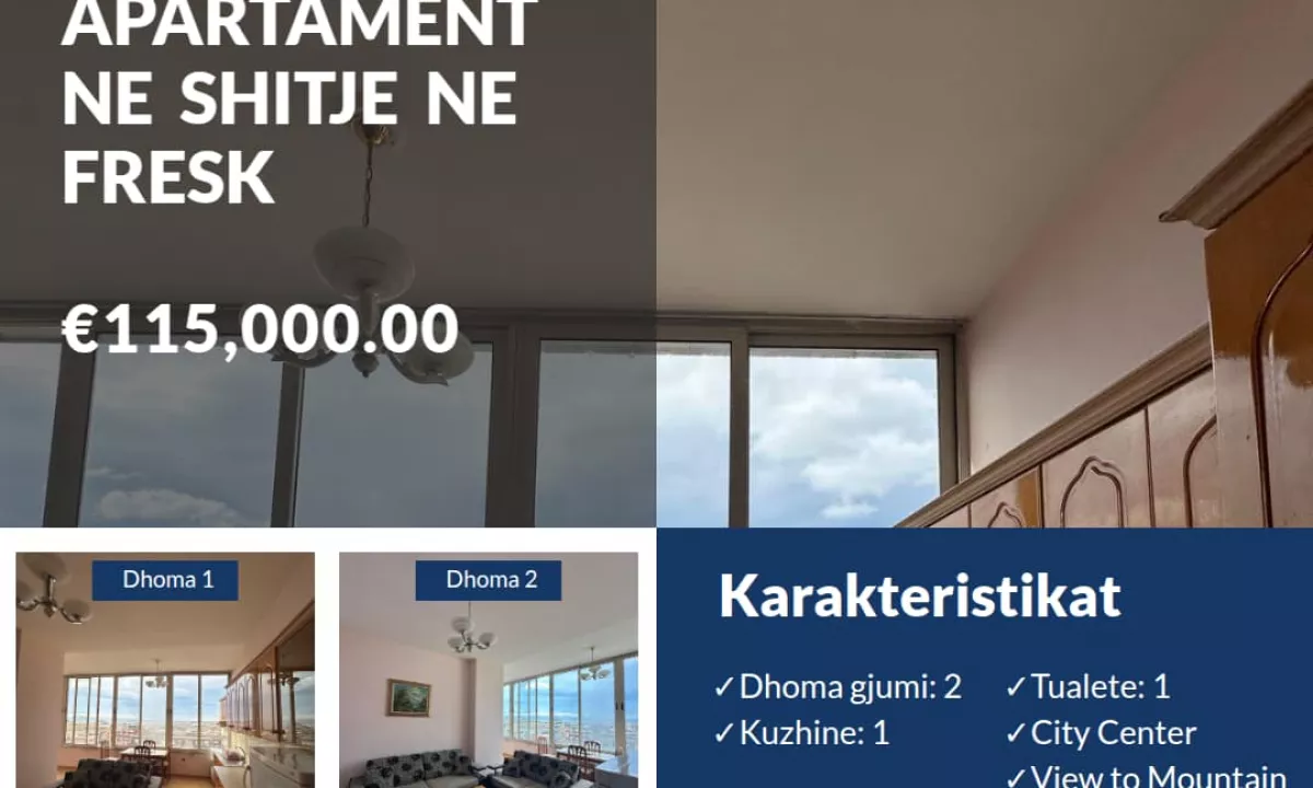 Shtepi ne shitje Apartament ne Tirane, 2+1, Mobilimi Pjeserisht e mobiluar, Pagesa 115,000  Euro.