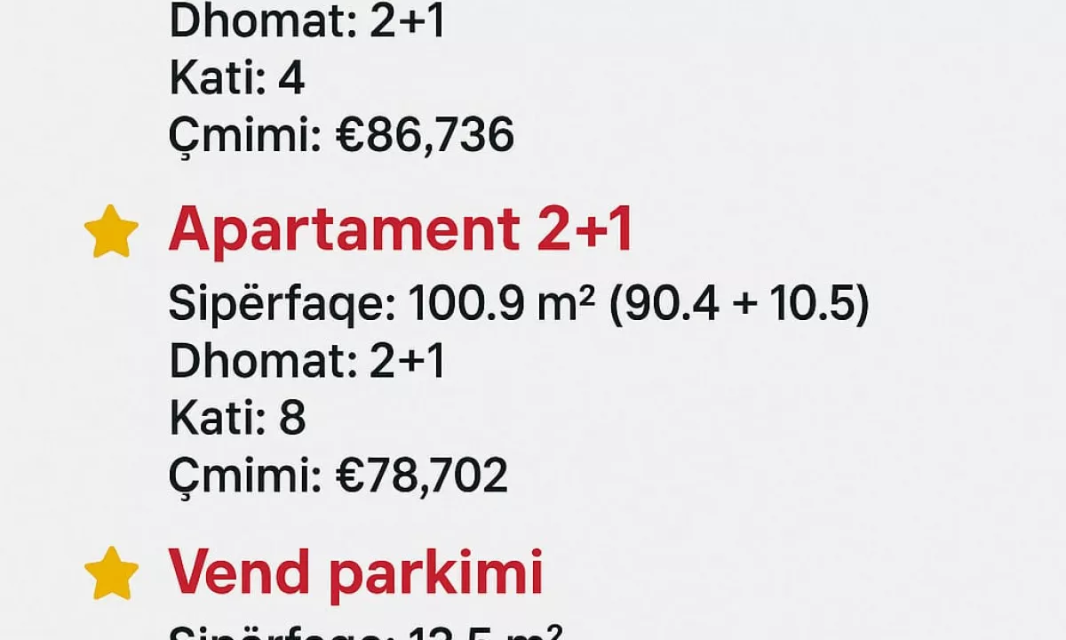 Shtepi ne shitje Apartament ne Tirane, 2+1, Mobilimi Bosh, pa mobiluar, Pagesa 86,736  Euro.