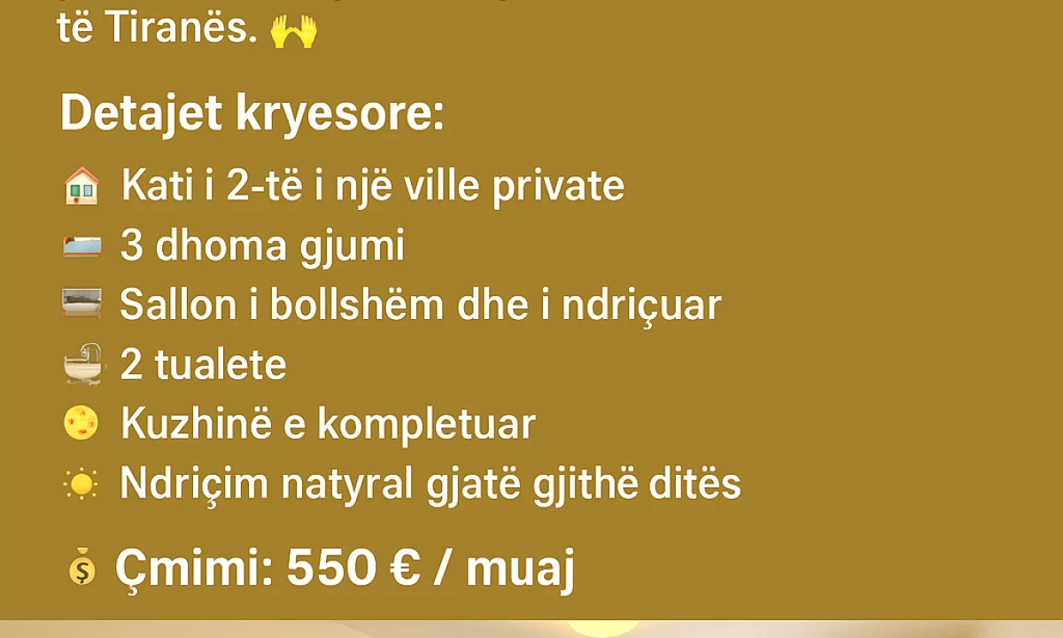Shtepi me qera Shtepi Private ne Tirane, 3+1, Mobilimi E mobiluar, Pagesa 550  Euro.