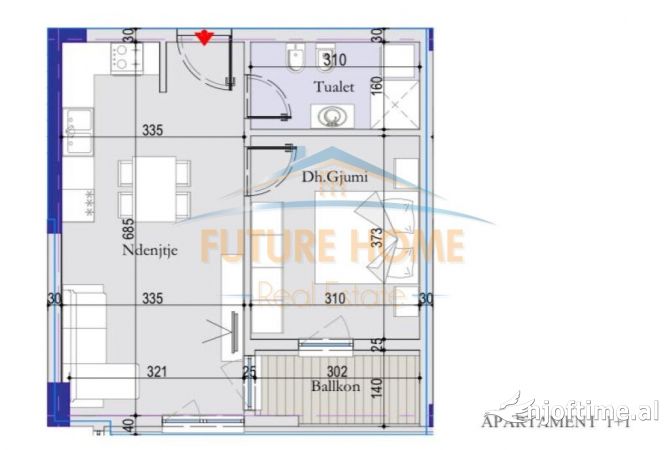Shtepi ne shitje Apartament ne Tirane, 1+1, Mobilimi Bosh, pa mobiluar, Pagesa 75,000  Euro.