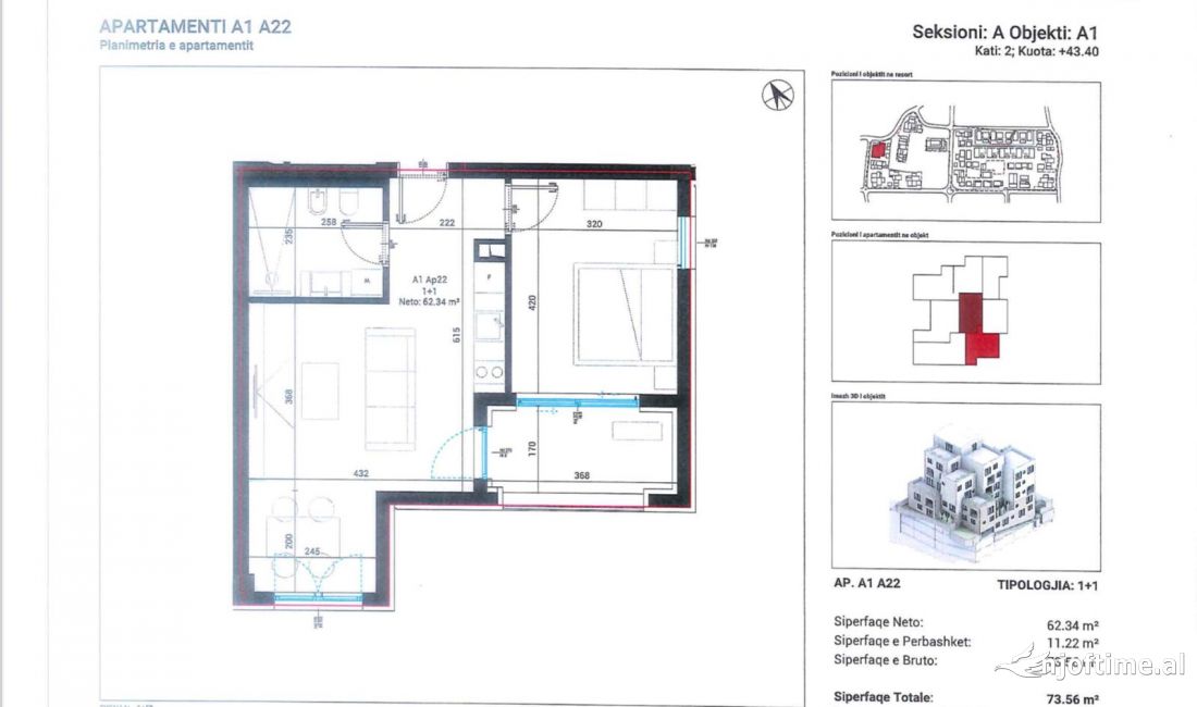 Shtepi ne shitje Apartament ne Vlore, 1+1, Mobilimi Bosh, pa mobiluar, Pagesa 205,200  Euro.