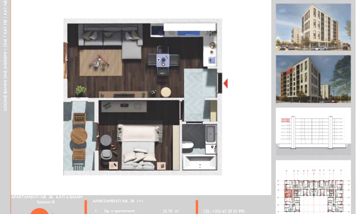 Apartment for sale in Tirana 1+1, Emty