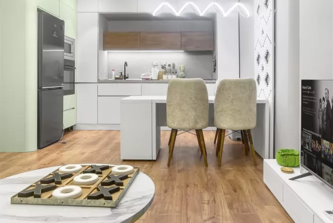 Shtepi me qera Apartament ne Tirane, 1+1, Mobilimi E mobiluar, Pagesa 1,100  Euro.