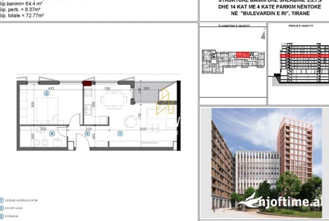 Shtepi ne shitje Apartament ne Tirane, 1+1, Mobilimi Bosh, pa mobiluar, Pagesa 151,584  Euro.
