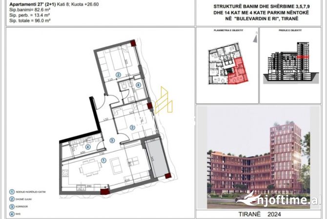 Shtepi ne shitje Apartament ne Tirane, 1+1, Mobilimi Bosh, pa mobiluar, Pagesa 151,584  Euro.