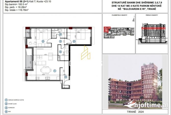 Shtepi ne shitje Apartament ne Tirane, 1+1, Mobilimi Bosh, pa mobiluar, Pagesa 151,584  Euro.