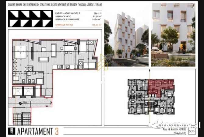 Shtepi ne shitje Apartament ne Tirane, 2+1, Mobilimi Bosh, pa mobiluar, Pagesa 310,000  Euro.
