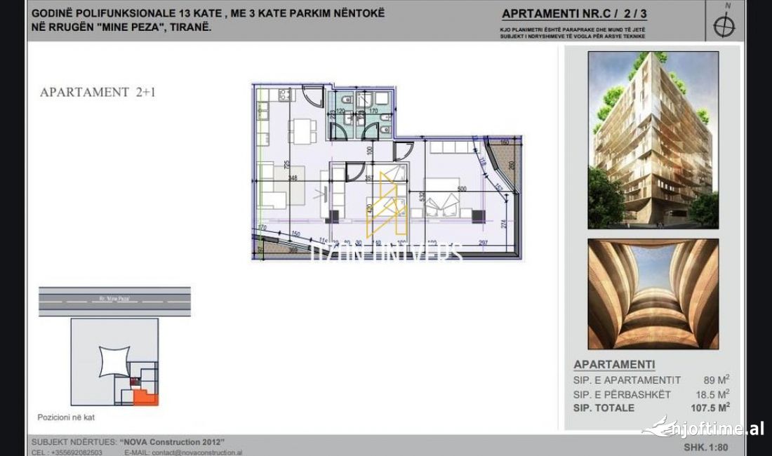 Shtepi ne shitje Apartament ne Tirane, 2+1, Mobilimi Bosh, pa mobiluar, Pagesa 230,000  Euro.