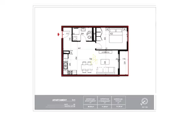 Shtepi ne shitje Apartament ne Tirane, 1+1, Mobilimi Bosh, pa mobiluar, Pagesa 91,878  Euro.