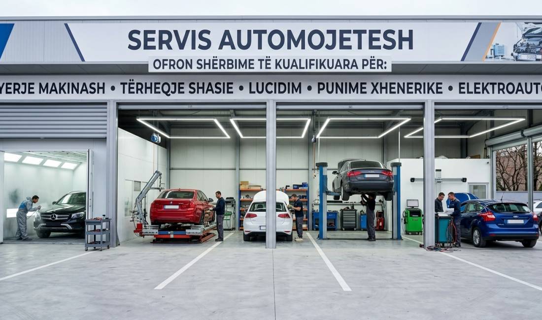 Servis  ofron sherbime te kualifikuara per Lyerje Makinash, Terheqje shasie, Lucidim, Punime Xhenerike, Elektroauto etj.