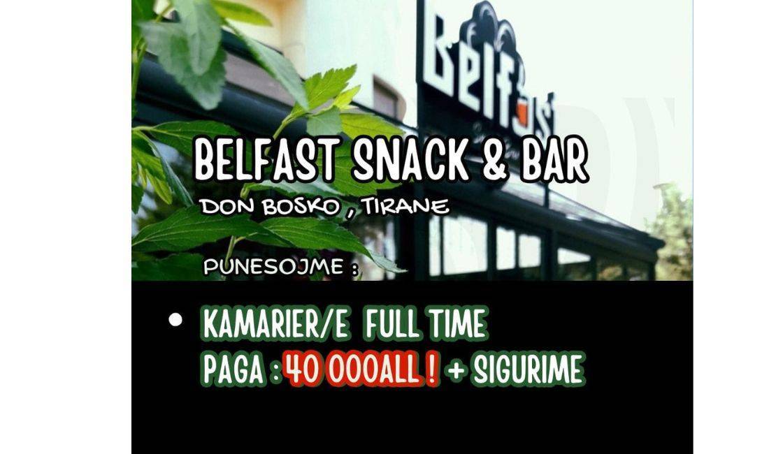 Job Offers in Tirana, Profession kamarier/e , Beginner/Little experience, Payment 40,000  Leke.