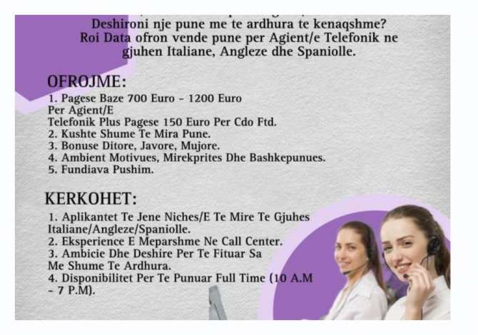 Job Offers for Call Center Agent in Tirana